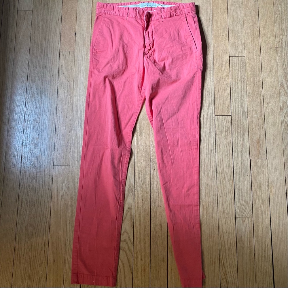 H&M Logg Label of Graded Goods Mens 30x30 Slim Coral Pink Chino Pants Summer EUC